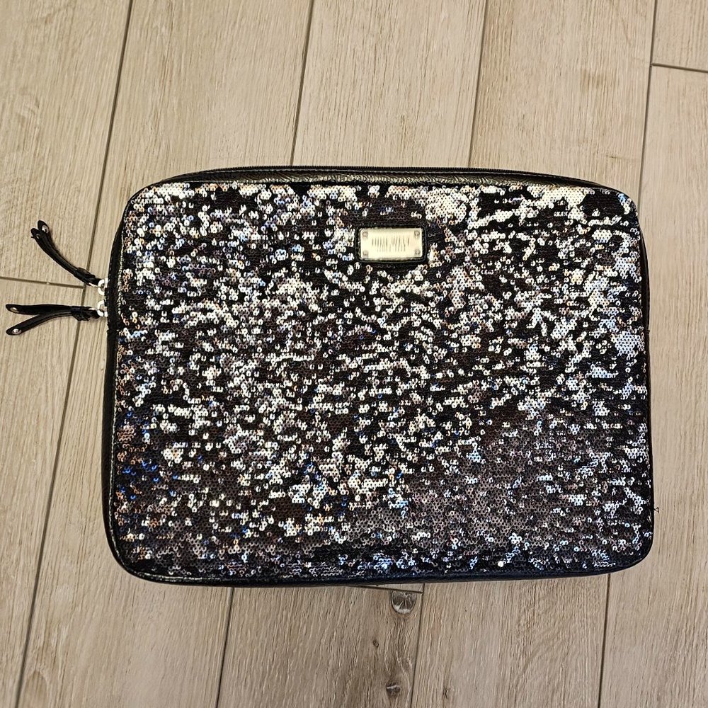 Nine West Black and Silver Sequins Laptop Case - Padded - Zipper - 14" - NWOT